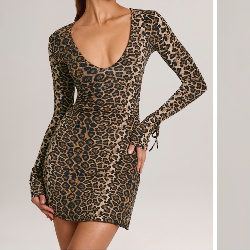 Oh Polly Animal Print Long Sleeve Dress